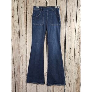 FRAME Le Flare de Francoise Jeans Womens 28 Blue Solid Side Zip Patch Pockets